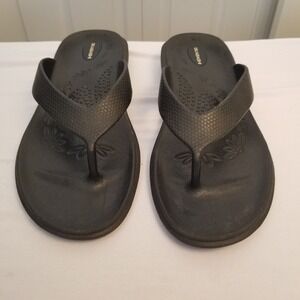 Okabashi Women Black Flip Flops Thong Sandals Comfort Arch Support Beach Pool L